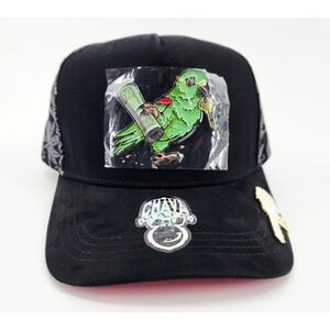 Chava Hats Black Embroidered Parrot Graphic Snapback Hat Men's